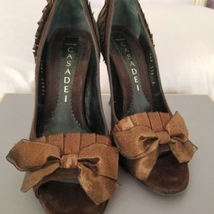 Casadei Luscious Dark Brown Suede and Silk Dress Pumps Size 6